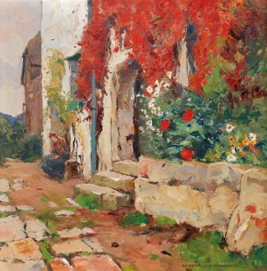 Haus mit wildem Wein by Franz Gruber-Gleichenberg Oil Painting