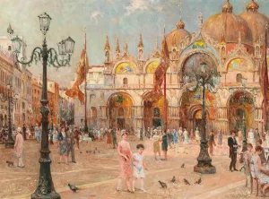 Venice, a Lively Scene on St Mark's Square Oil painting by Franz Guillery