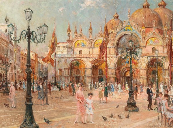 Main Product Photo of Venice, a Lively Scene on St Mark's Square Painting by Franz Guillery