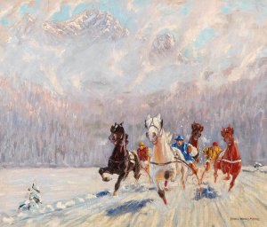 Trabrennen im Winter by Franz Hienl-Merre Oil Painting