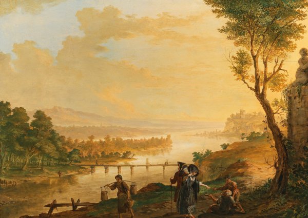 Main Product Photo of A river landscape at sunset Painting by Franz Hochecker