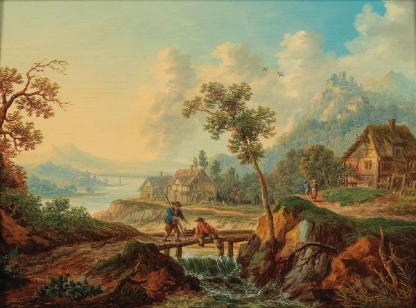 Main Product Photo of Rhenish river landscape with countryfolk Painting by Franz Hochecker