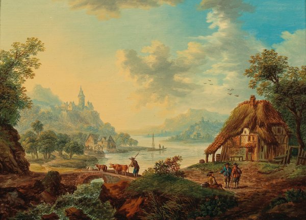 Main Product Photo of Rhenish river landscape with countryfolk Painting by Franz Hochecker