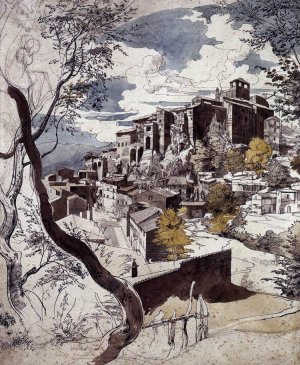 View of Olevano by Franz Horny Oil Painting