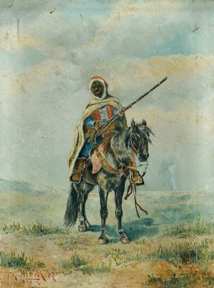 Beduine zu Pferd by Franz Josef Georg Illem Oil Painting