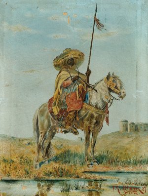 Mexikaner zu Pferd by Franz Josef Georg Illem Oil Painting