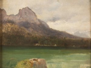 Mountain lake by Franz Leo Ruben Oil Painting
