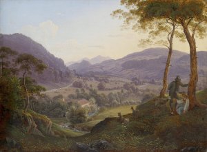 Berglandschaft bei Salzburg mit jungem Paar by Franz Ludwig Catel Oil Painting