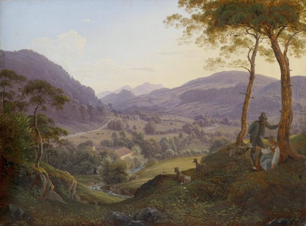 Main Product Photo of Berglandschaft bei Salzburg mit jungem Paar Painting by Franz Ludwig Catel
