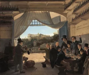 Crown Prince Ludwig in the Spanish Wine Tavern in Rome by Franz Ludwig Catel - Oil Painting Reproduction