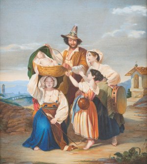 Familiy Of Sheperds On A Hill by Franz Ludwig Catel Oil Painting