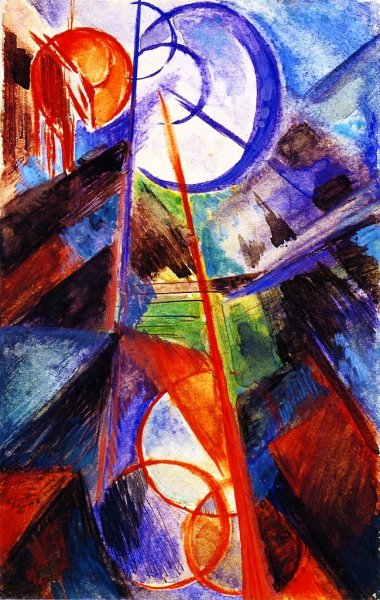 Main Product Photo of Abstract Mountain Landscape with Fabulous Beast also known as Red Deer Painting by Franz Marc