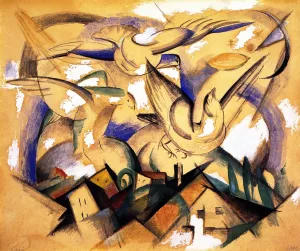 Birds Above the Village Oil painting by Franz Marc