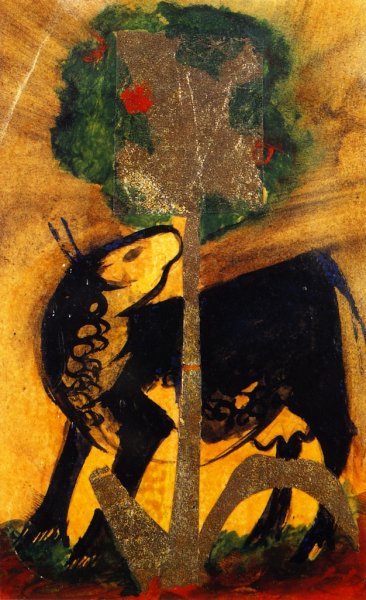 Main Product Photo of Black Cow Behind a Tree Painting by Franz Marc