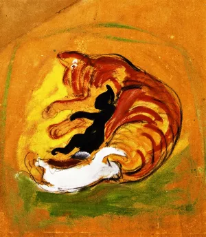 Cat with Kittens by Franz Marc Oil Painting