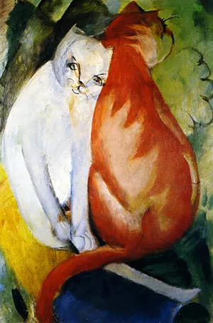 Cats, Red and White by Franz Marc - Oil Painting Reproduction