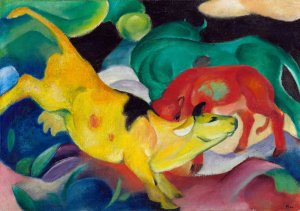 Cows, red, green, yellow by Franz Marc Oil Painting