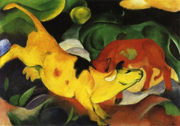 Main Product Photo of Cows, Yellow-Red-Green Painting by Franz Marc
