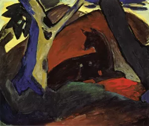 Crouching Deer Oil painting by Franz Marc