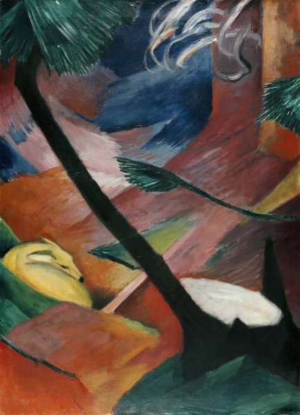 Deer in the Forest II  by Franz Marc - Hand-Painted Oil Painting Reproduction