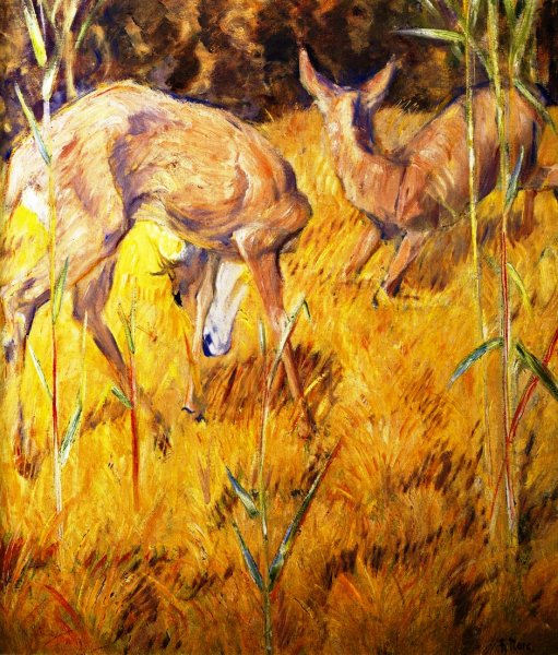 Main Product Photo of Deer in the Reeds Painting by Franz Marc