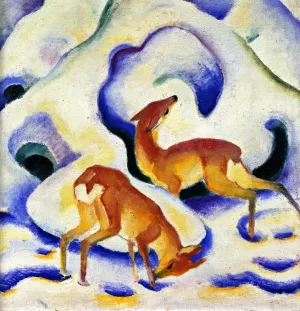 Deer in the Snow II by Franz Marc Oil Painting