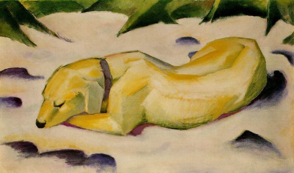 Main Product Photo of Dog Lying in the Snow Painting by Franz Marc