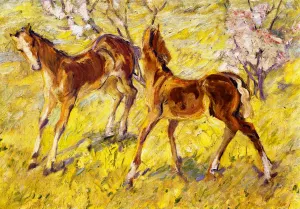 Foals at Pasture by Franz Marc Oil Painting