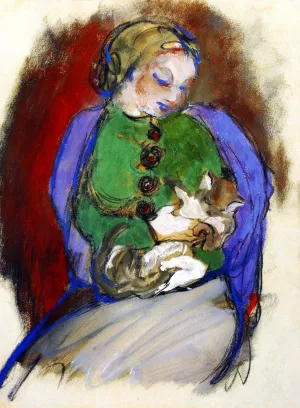 Girl with Cat by Franz Marc - Oil Painting Reproduction