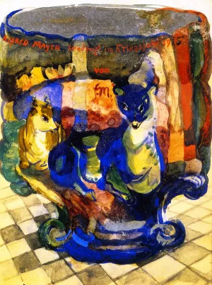 Goblet with Fox and Roebuck by Franz Marc Oil Painting