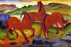 Grazing Horses IV also known as The Red Horses by Franz Marc - Oil Painting Reproduction