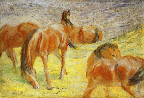 Main Product Photo of Grazing Horses Painting by Franz Marc