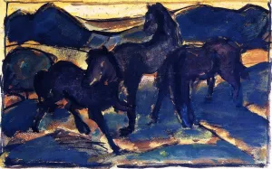 Horses at Pasture I by Franz Marc Oil Painting