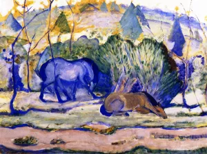 Horses at Pasture by Franz Marc Oil Painting