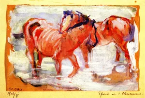 Horses at Watering Place by Franz Marc Oil Painting