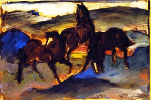 Horses in a Pasture II by Franz Marc Oil Painting