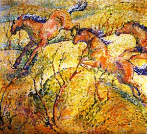 Jumping Horses by Franz Marc - Oil Painting Reproduction
