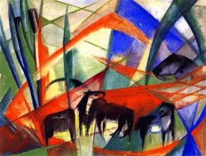 Landscape with Black Horses by Franz Marc Oil Painting