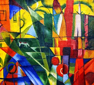 Landscape with House and Two Cows by Franz Marc - Oil Painting Reproduction