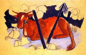 Lying Red Cow by Franz Marc - Oil Painting Reproduction