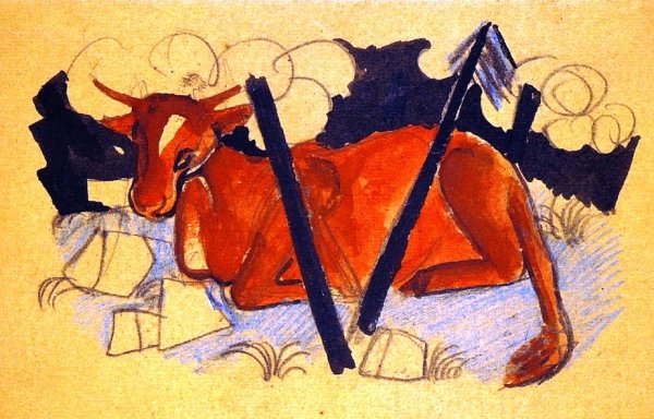 Main Product Photo of Lying Red Cow Painting by Franz Marc