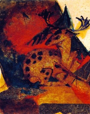 Lying Stag Oil painting by Franz Marc