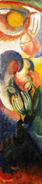 Middle Part of a Three-Part Firescreen with Landscape and Animal Oil painting by Franz Marc