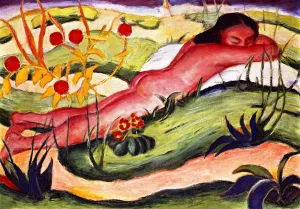 Nude Lying among Flowers by Franz Marc Oil Painting