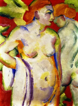 Nudes on Vermilion also known as Two Nudes on Red by Franz Marc - Oil Painting Reproduction