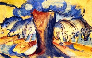 Pigs under a Tree by Franz Marc Oil Painting