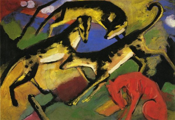 Main Product Photo of Playing Dogs Painting by Franz Marc
