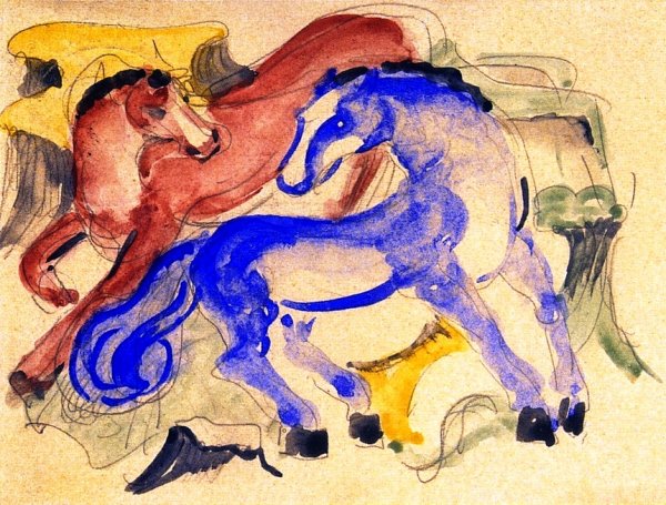 Main Product Photo of Red and Blue Horse II Painting by Franz Marc
