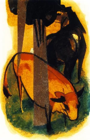 Red and Yellow Cow Oil painting by Franz Marc