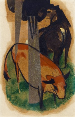 Red Horse and Yellow Cattle by Franz Marc Oil Painting